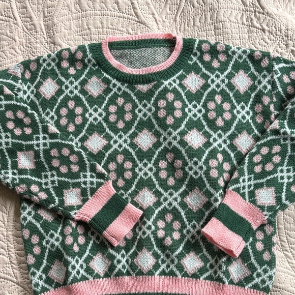 SHEIN Size M Green and Pink Geometric Women's Sweater - Picture 1 of 5